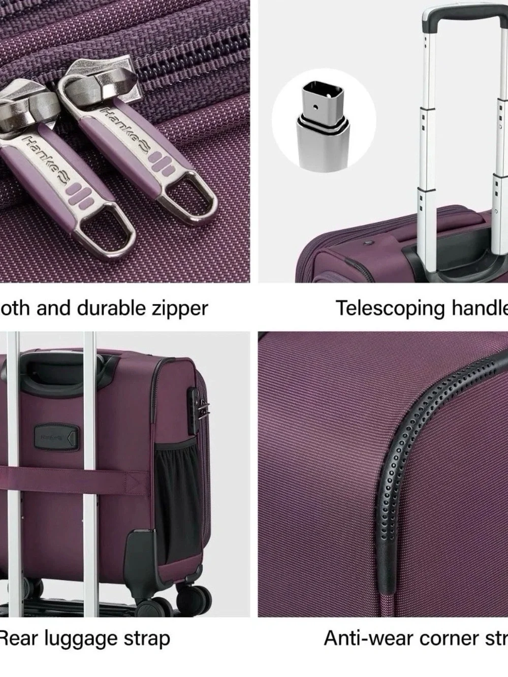 Hanke 16” Underseat Carry-On Luggage Small Softside Suitcase with Wheels Purple